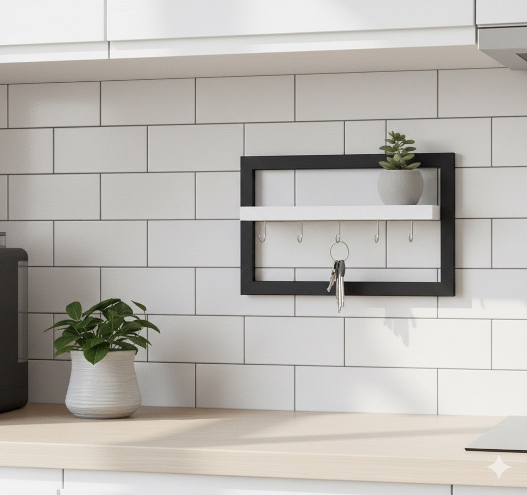 Porta llaves con repisa blanco y negro mate