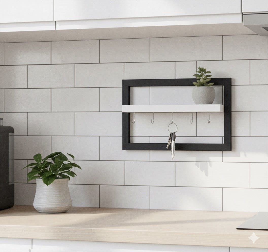 Porta llaves con repisa blanco y negro mate