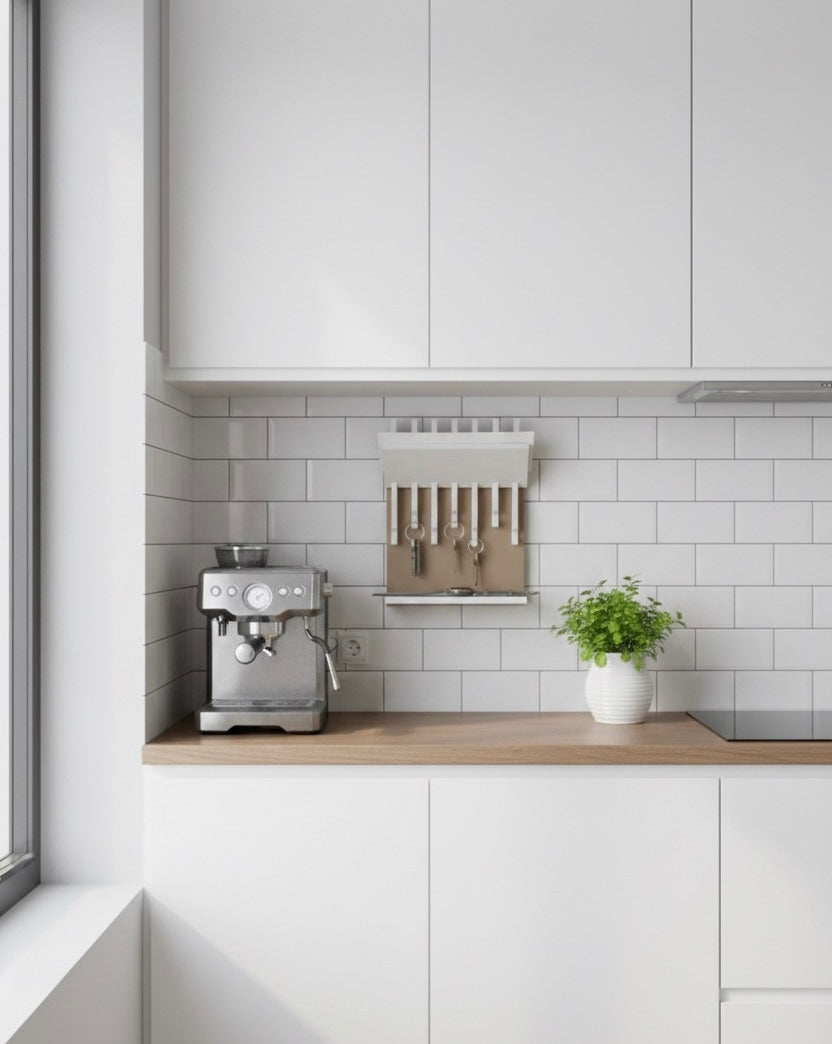 Porta llaves con repisa blanco y MDF natural