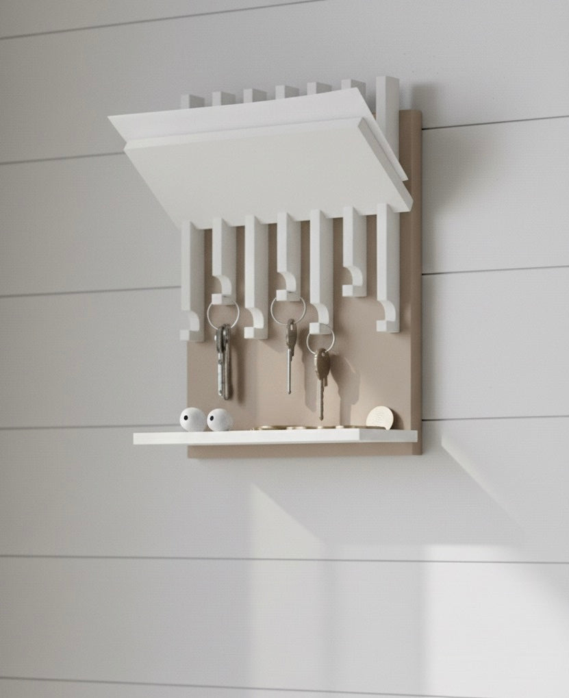 Porta llaves con repisa blanco y MDF natural