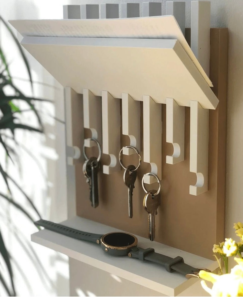 Porta llaves con repisa blanco y MDF natural