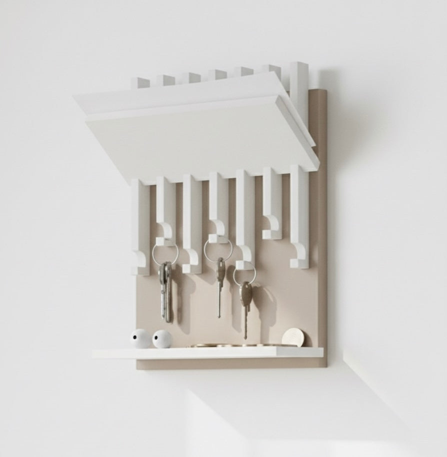 Porta llaves con repisa blanco y MDF natural