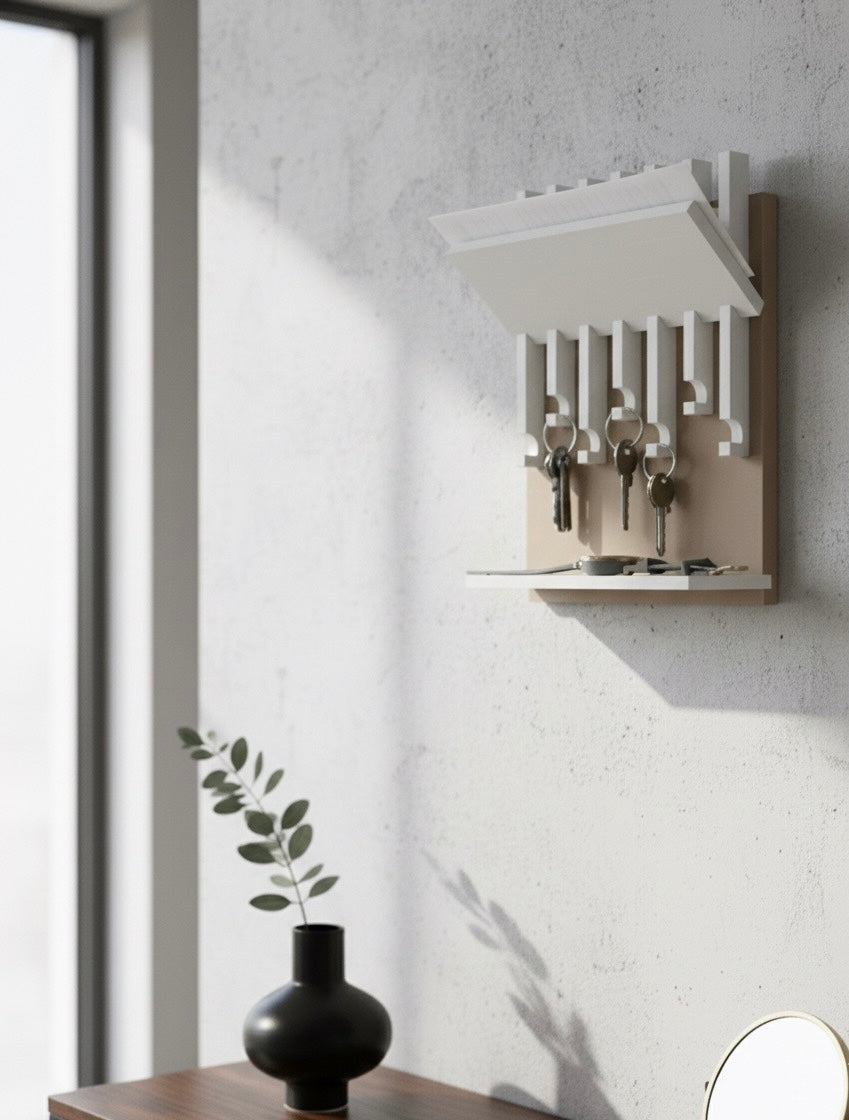Porta llaves con repisa blanco y MDF natural