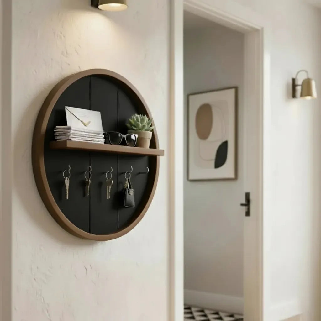 Porta llaves circular negro y café