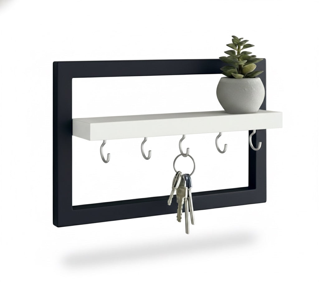 Porta llaves con repisa blanco y negro mate