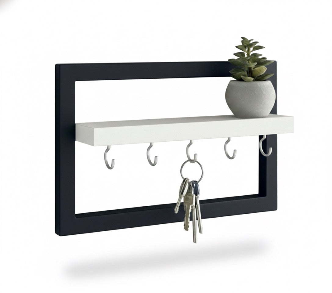 Porta llaves con repisa blanco y negro mate