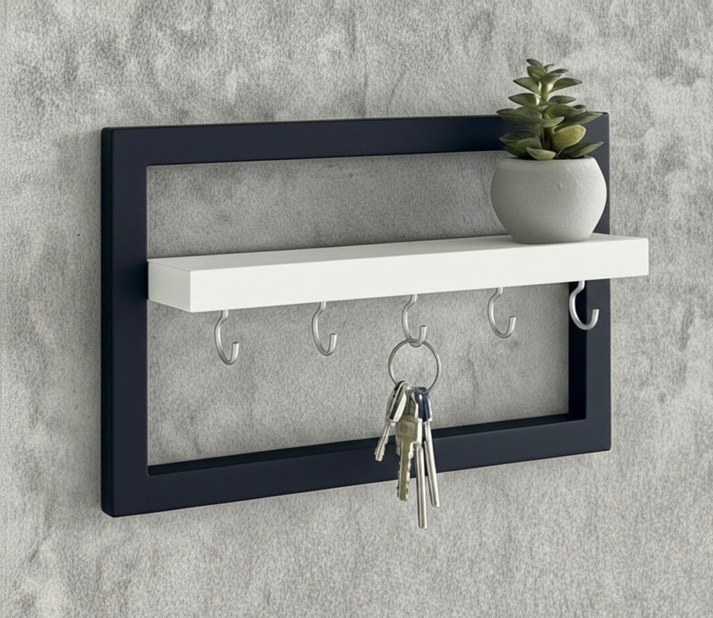 Porta llaves con repisa blanco y negro mate