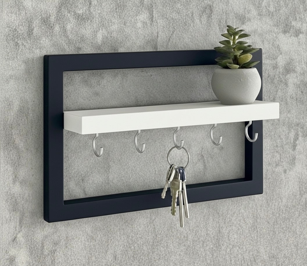 Porta llaves con repisa blanco y negro mate