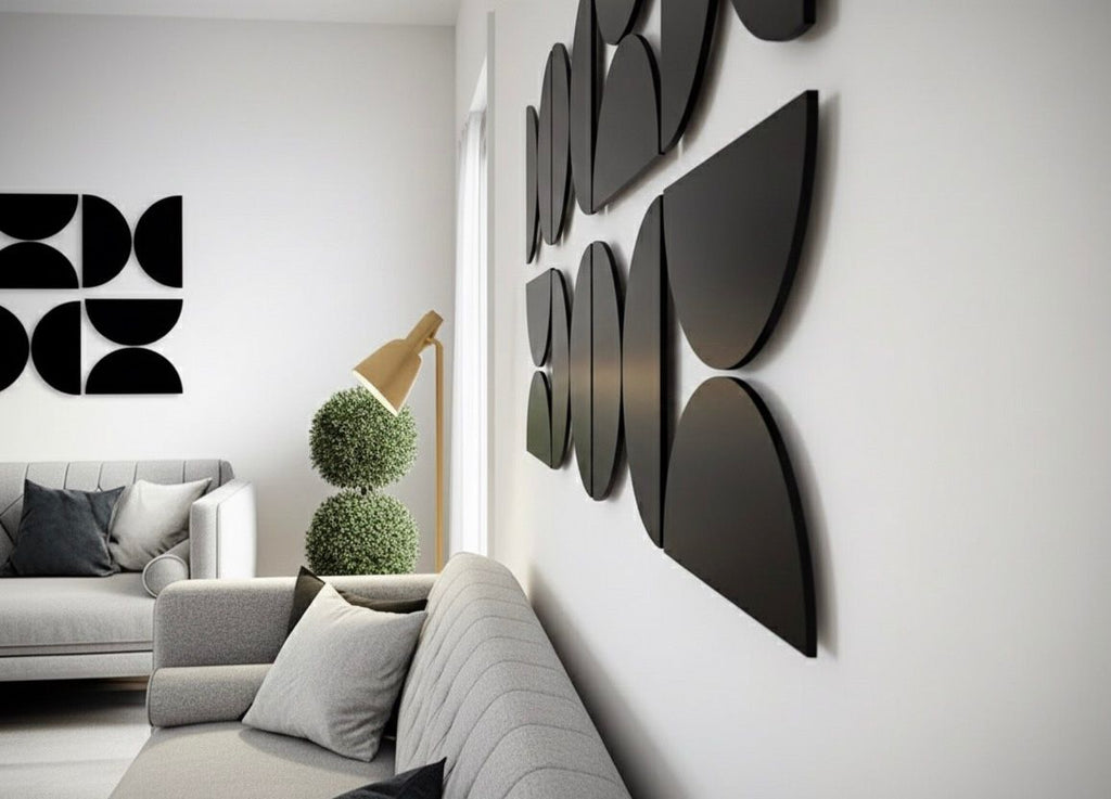 Cuadro Abstracto Multiples Piezas Negro Mate