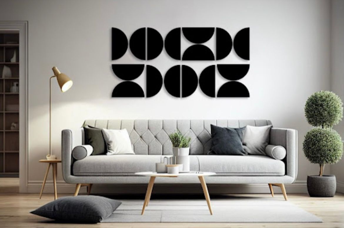 Cuadro Abstracto Multiples Piezas Negro Mate