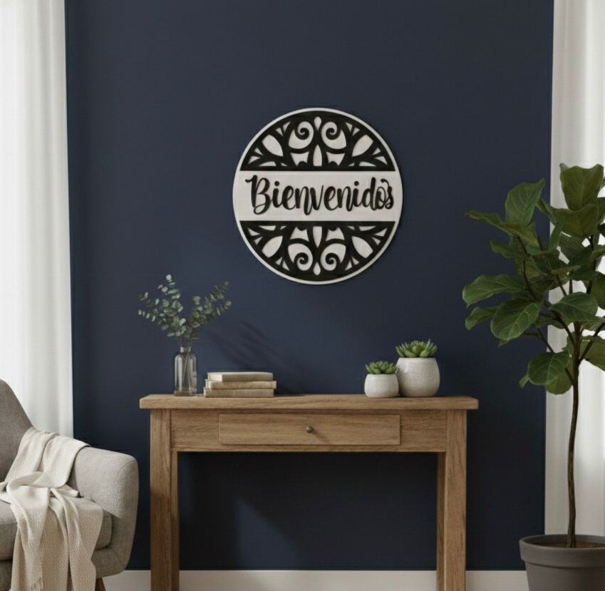 Cuadro Bienvenidos Para Entrada En Negro Mate