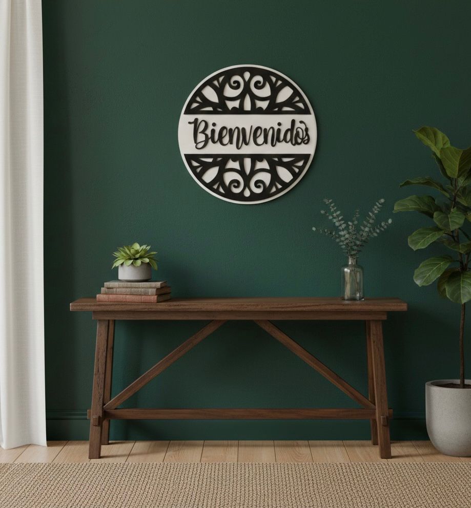 Cuadro Bienvenidos Para Entrada En Negro Mate